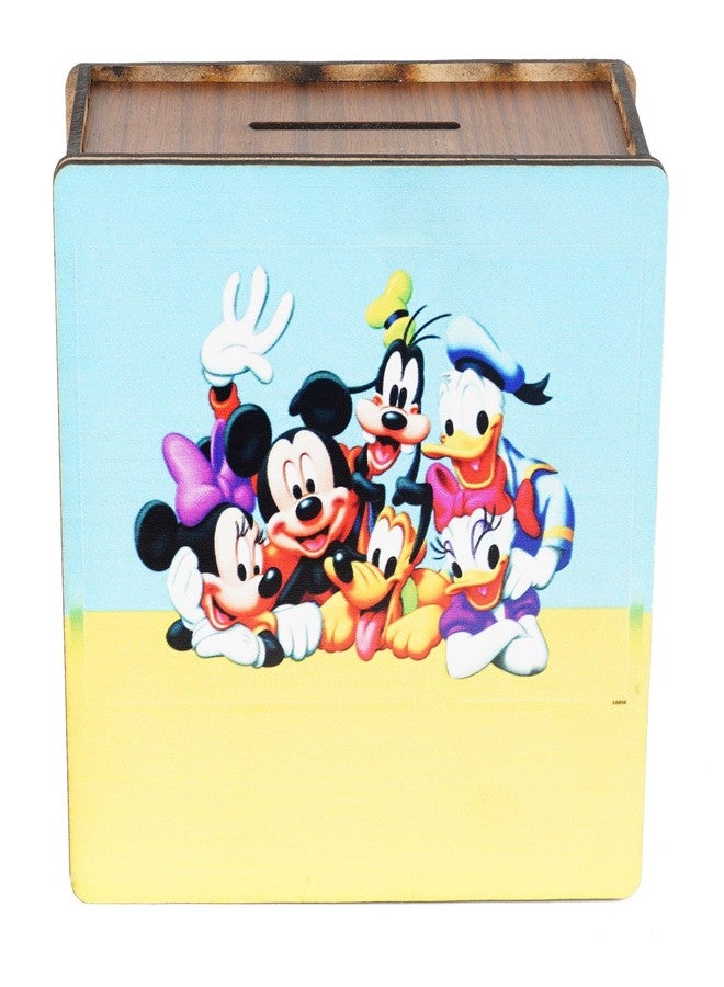 Craftzo Mickey Mouse Printed Wooden Money Saving Box | Piggy Bank | Cash Saver with Counting Target Coin Bank - Image 1